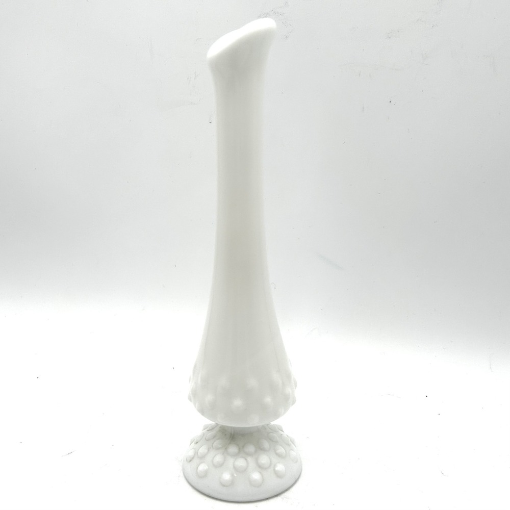 Vintage Fenton White Hobnail Milk Glass Bud Vase Art Nouveau Style